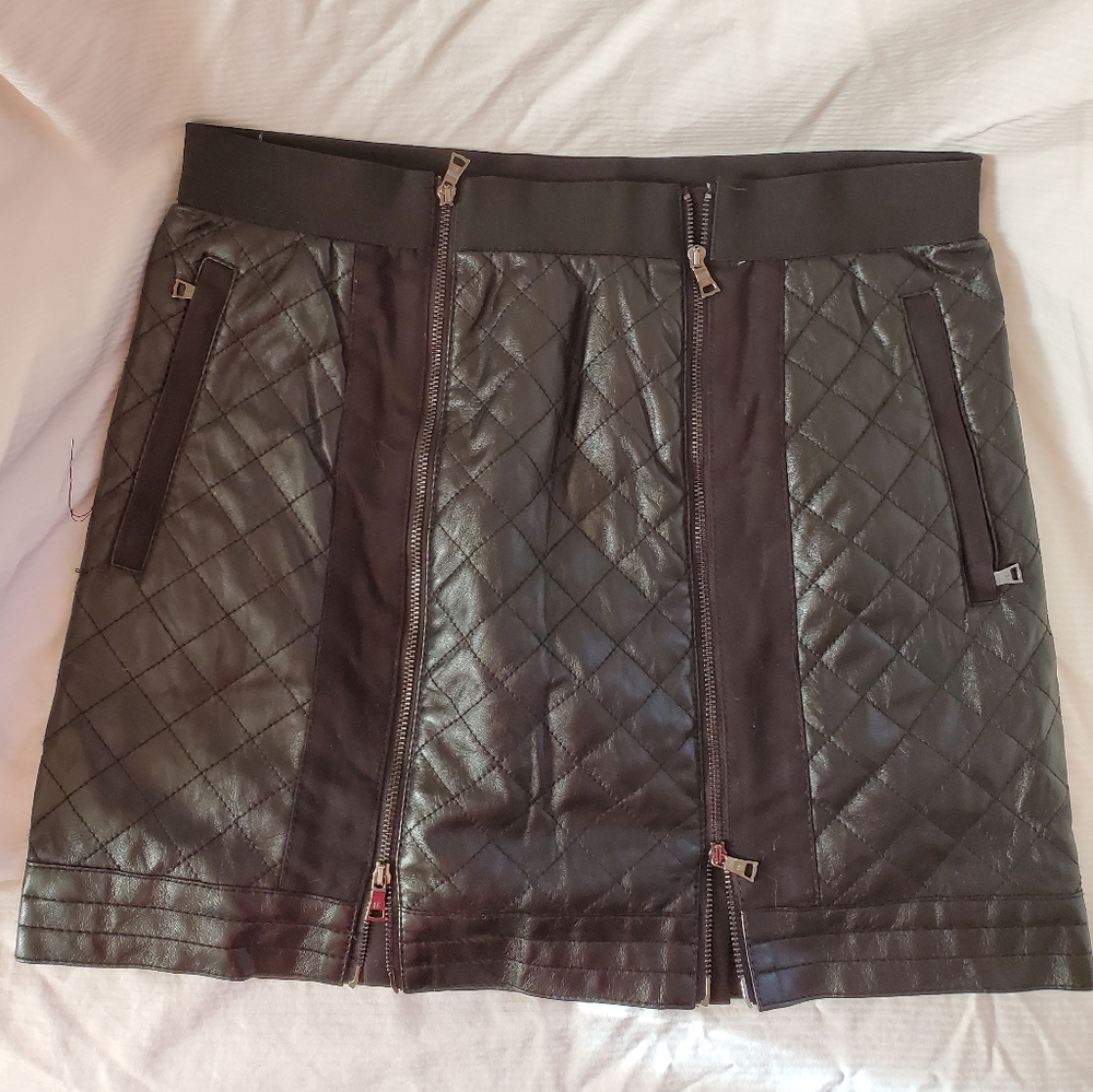 BCBG black faux leather mini skirt